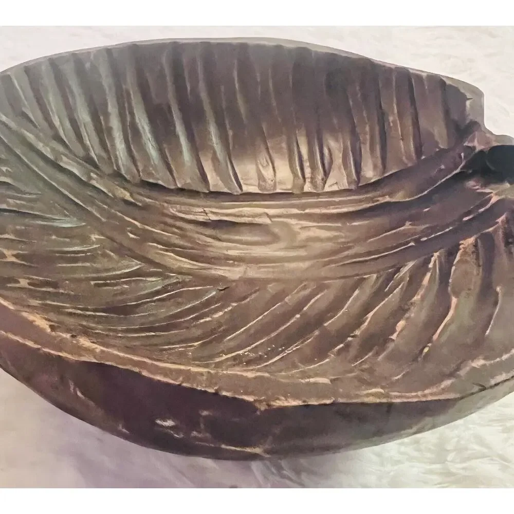 Set 2 Mango Wood Bowls Leaf Hand Carved Decor‎ Vintage Boho Tropical Indonesia